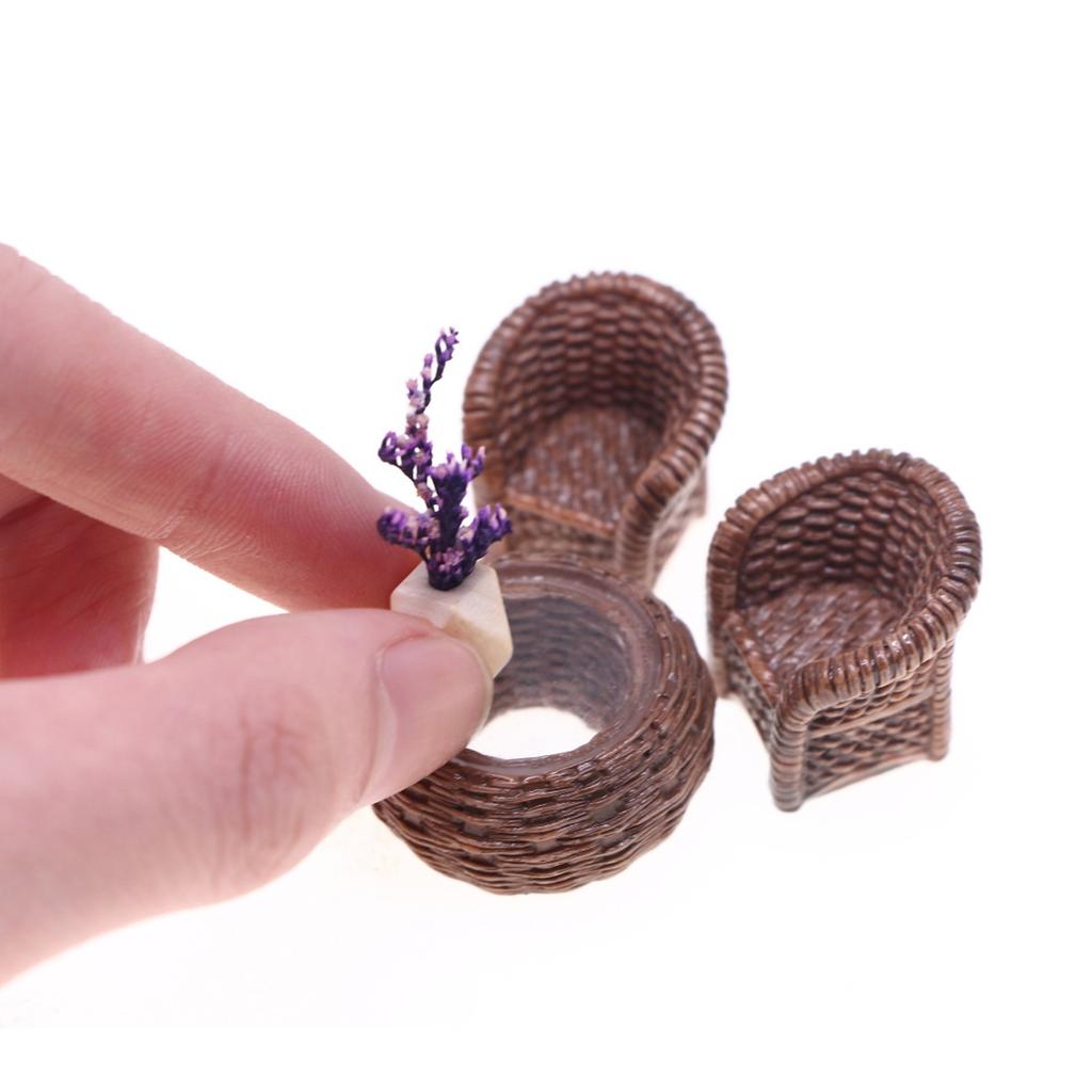 Miniature Resin Wicker Table And Chairs Set Handcrafted Realistic Details For Dollhouse Accessories And Miniature Scenes