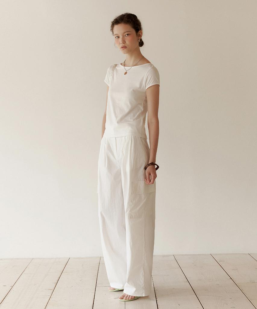 LOEIL Feminine Boat Neck Short Sleeve T-Shirt - Ivory
