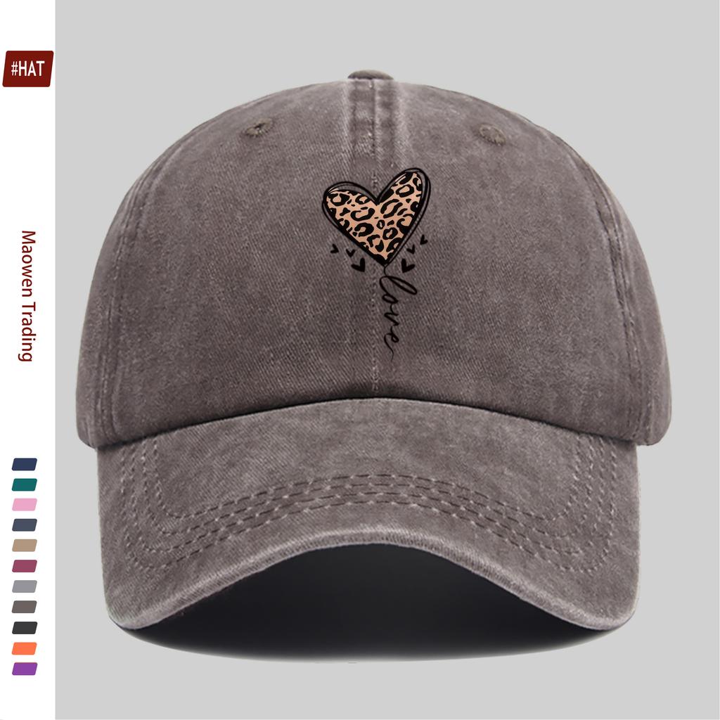 PC Leopardenmuster Herzmuster Baseballkappe Atmungsaktiv Leicht HipHop Hut mit Liebesmuster Damenmode Sonnenhut Alles