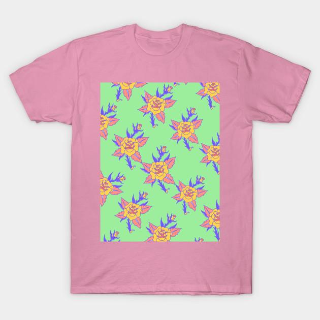 T Shirt Women Neon Roses Harajuku Print Kawaii Tshirt Summer Short Sleeve Female T-Shirt Top Tee