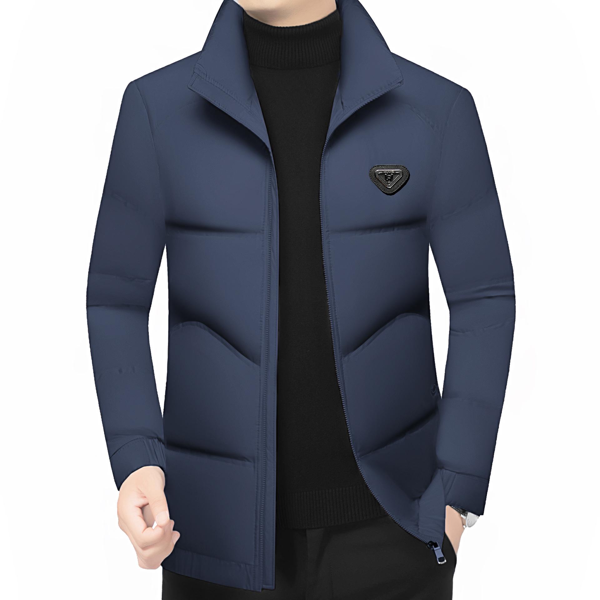 

2025 Winter Men s Thickened Stand-Up Collar Down Jacket - Warm, Fashionable Casual Outerwear for Middle-Aged Dads 190/3XL (suitable for 175-190 lbs) синій
