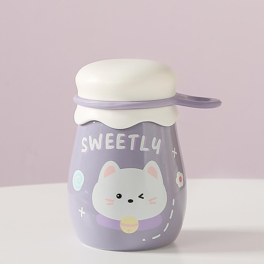 Souvenir Gift with Lid Pudding Cup Cartoon Cute Office Ceramic Cup High Appearance High Temperature Resistance Mug