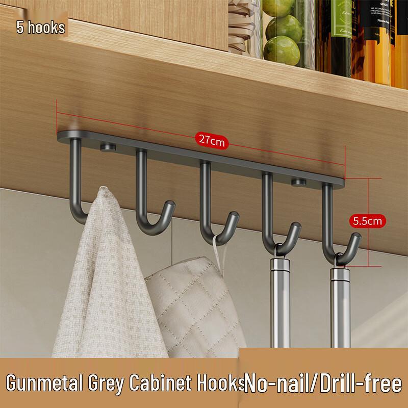 ZNMW Punch-Free Stainless Steel Under-Cabinet 5-Hook Hanger