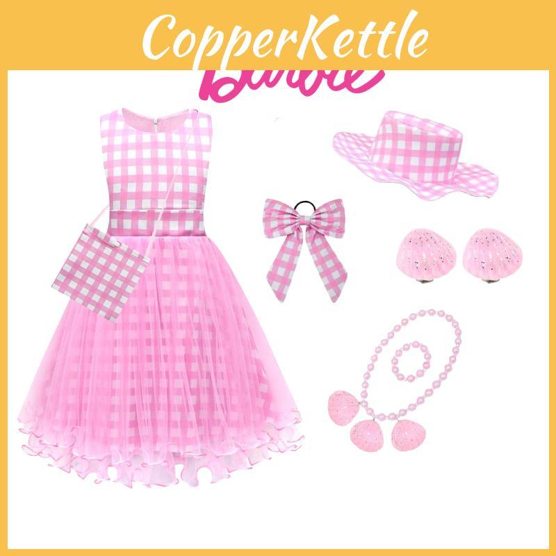 Princess Pink Sleeveless Dress Set With Bag Hat Bracelet Necklace Earrings And Hair Accessories