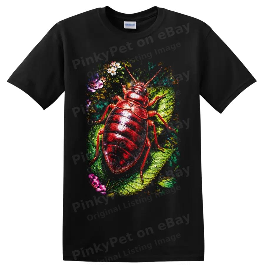 Red Beetle Botanical Insect T Shirt w/ Leaf Floral Nature Art Graphic Tee Gift