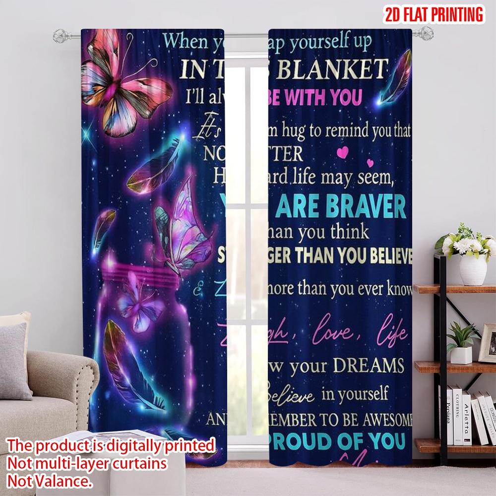 

2pcs,2D plane printing Curtain Popular Butterfly Blanket Message 100% Polyester (without rod) Home Decor Ldeal for Living Room & 52.50 × 116.00 cm 2 pcs