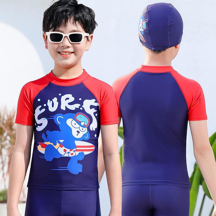2026 Kids' Quick-Dry Cartoon Swimwear: Short Sleeve, Sun-Protective, Customizable for Boys.