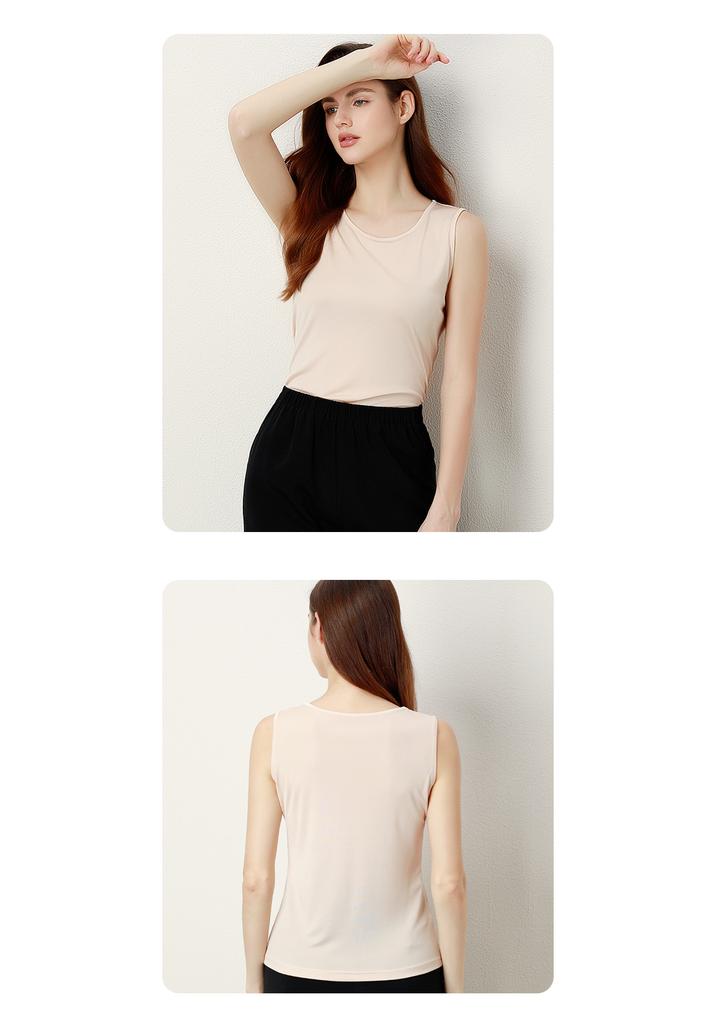 100% Mulberry Silk Women's Solid Color Round Neck Tank Top