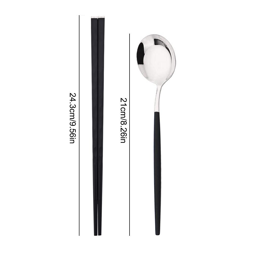 10Pcs Black Silver Portable Travel Cutlery Set Chopsticks Spoon Stainless Steel Korean Dinnerware Set Luxury Tableware Set