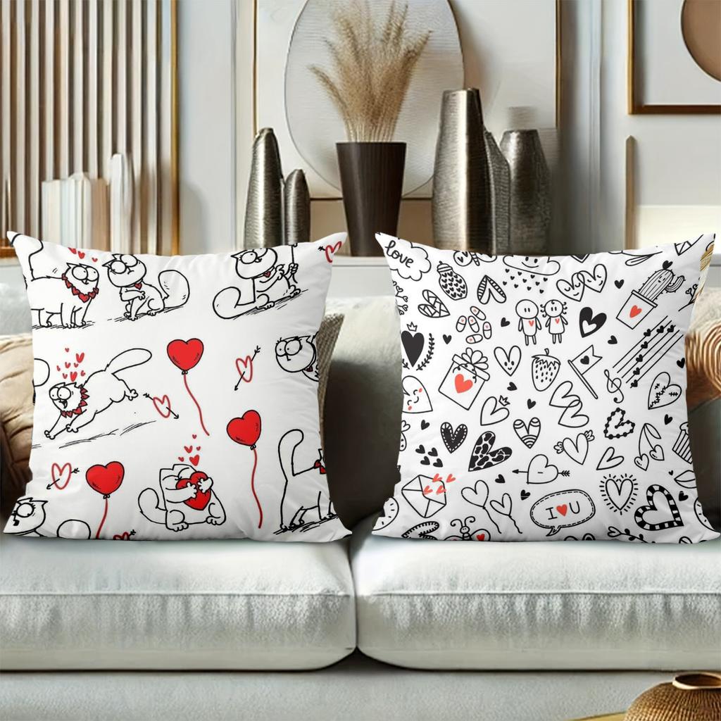 Cute Cat And Heart Patterned Decorative Throw Pillows Polyester pillowcase, sofa decorative cushion cov Headboard Pillow