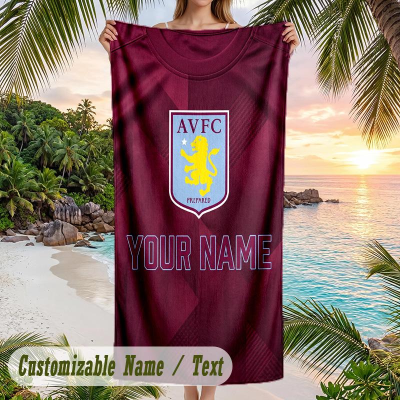 Beach Towel Aston Villa Print Custom Name Text Soft Towel for Swimming Pool