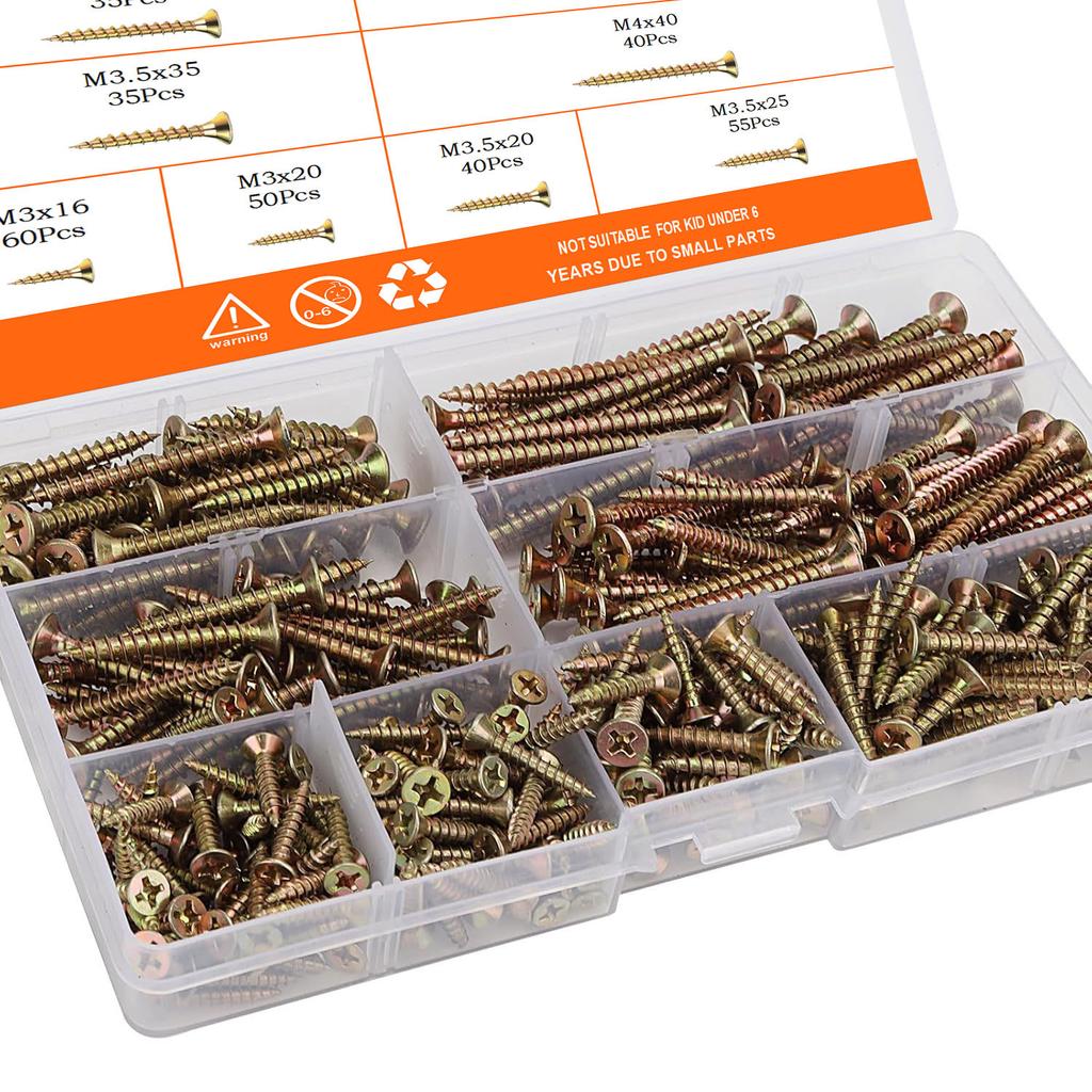 360Pcs Cross Countersunk Self-tapping Wood Screw Set 340/400pcs Fiber Nail Wood Metal Screw