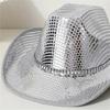 Disco Theme Cowboy Cap with Shining Sequins Cosplay Event Wide Brims Hat for Family Party Gathering Music Festival Props