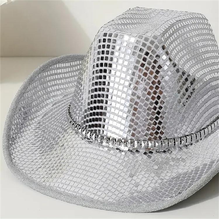 Disco Theme Cowboy Cap with Shining Sequins Cosplay Event Wide Brims Hat for Family Party Gathering Music Festival Props