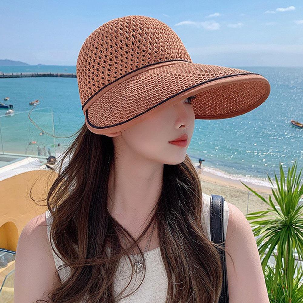 Summer Sun Protection Women Sun Cap Straw Large Brim Sun Visor Hat Casual Breathable Bucket Hat Outdoor