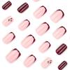 Nakhi 24 Pcs Short Square Press On Nails Cherry Red French Tip Glossy Fake Nails Reusable Artificial Nails Kit for Women Cute Nail Art