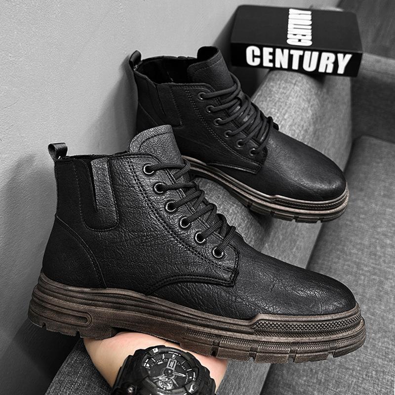 

Ботинки Martin мужские 2025 осень и зима новые высокие кожаные туфли среднего берца в британском стиле мужские черные рабочие ботинки 44 чёрный