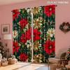 2 Pcs Red Flowers Print Curtains,Suitable For Bedroom,Living Room Kitchen Decoration,Home Decoration,Window Decoration