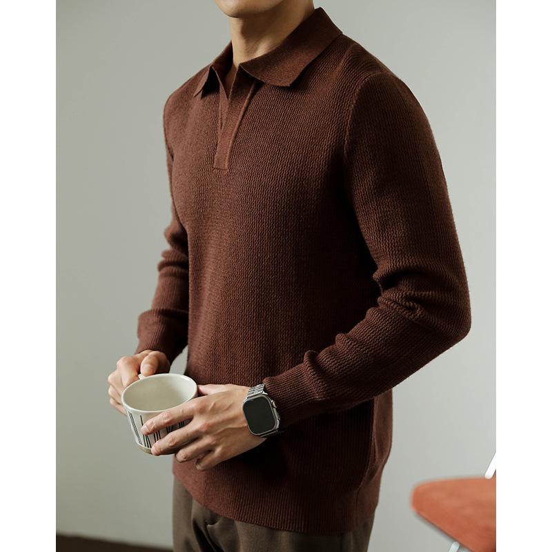 Men's Heavyweight Wool Seagull Collar Sweater - Thick Warm Business Pullover for Autumn/Winter.