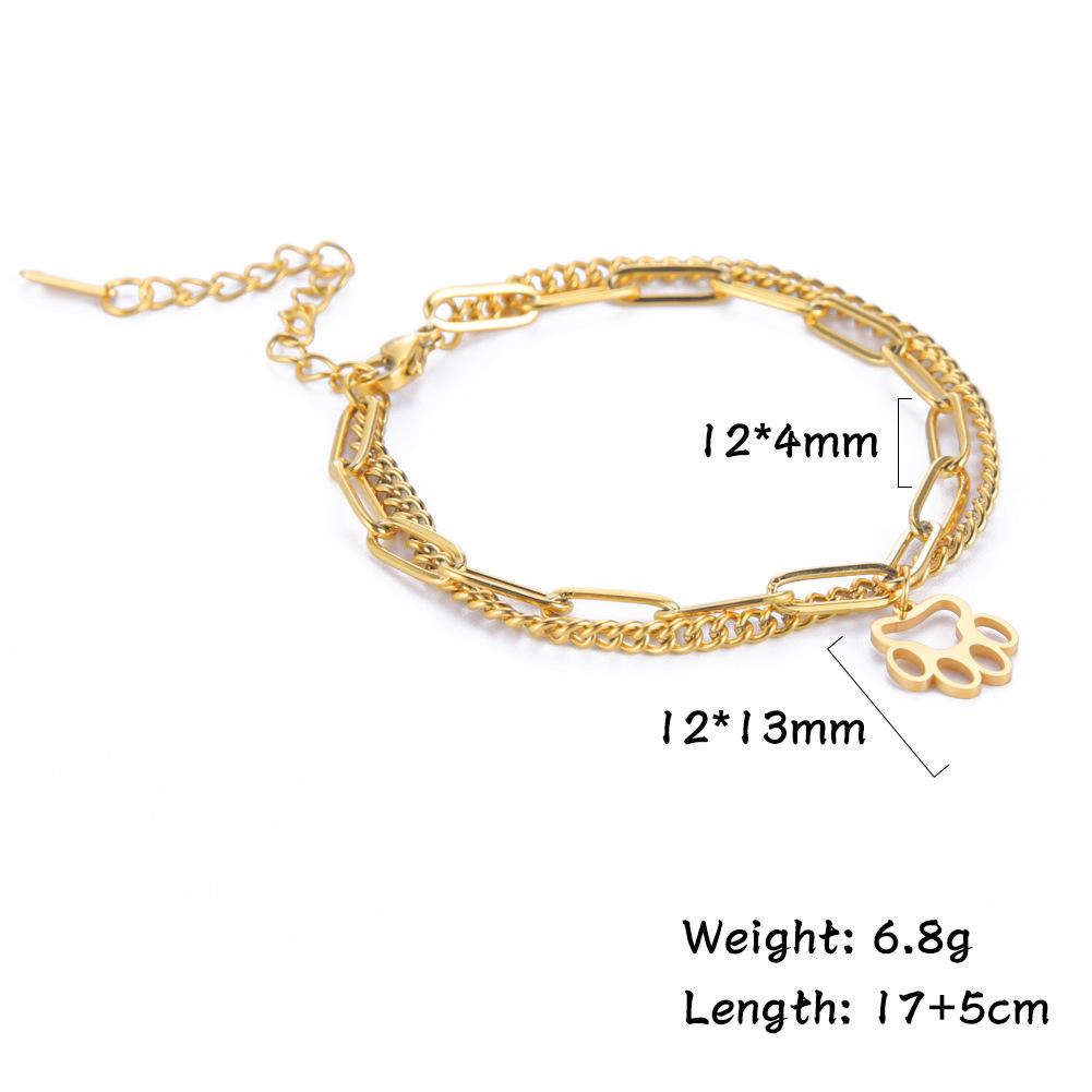 Layered Dog Paw Pendant Bracelet Cute Trendy Jewelry Double Stackable Charm