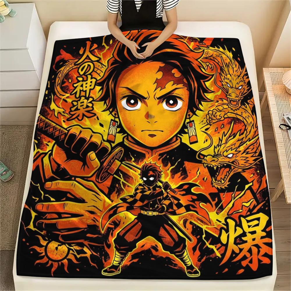 1PC Demon Slayer Kimetsu No Yaiba Patterned Flannel Blanket Suitable For All Seasons For Home Decor Warmth And Comfort Gifts Holiday Present