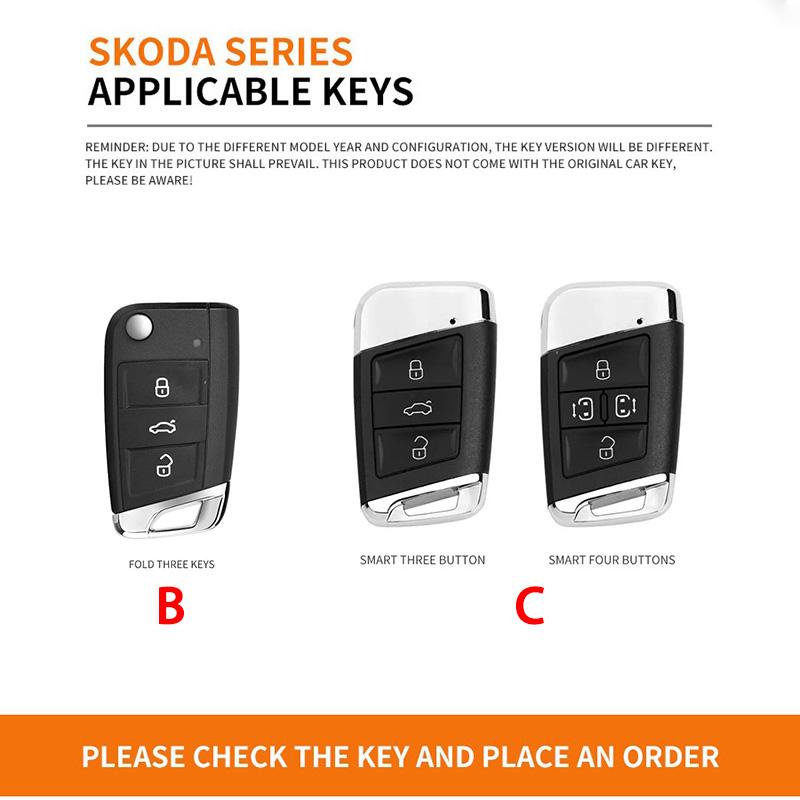 Suitable for Skoda Kodiaq 2025, 2024, 2023, 2022, 2021, 2020, 2019, 2018, 2017 zinc alloy car key cases and leather car key cove