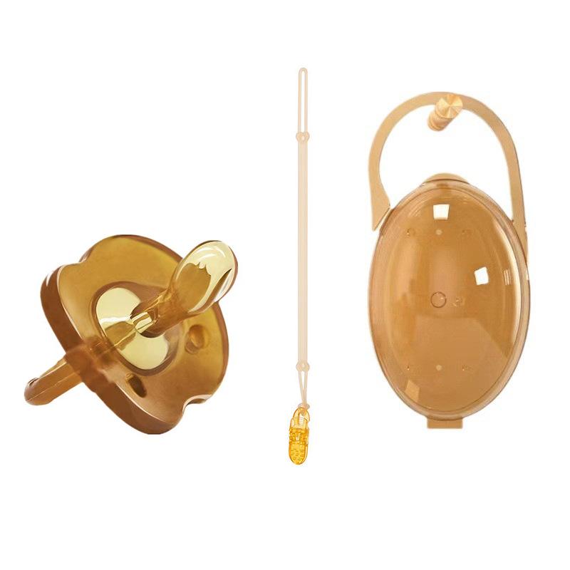 Round Flat Head Liquid Silicone Pacifier with Case & Anti-Drop Chain, Day/Night Use (2-Pack)