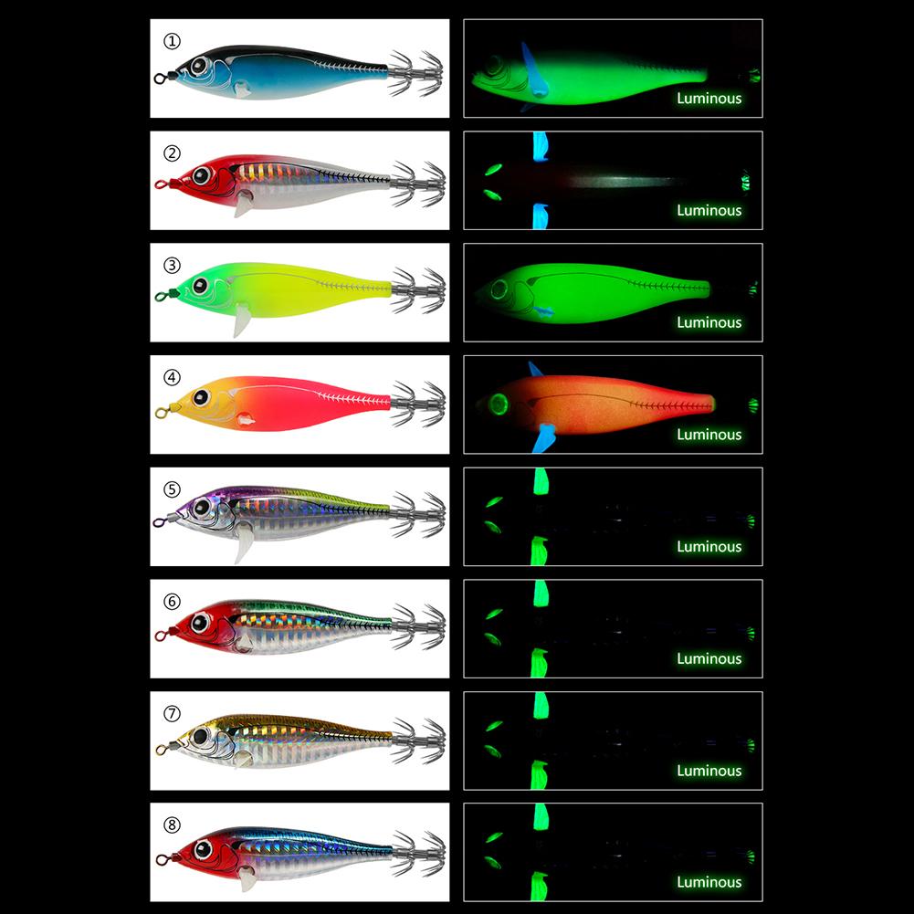 83mm Luminous Squid Lure Night Fishing Lamp Hook Double Hook Squid Hook Fish Shaped Realistic for Saltwater Freshwater