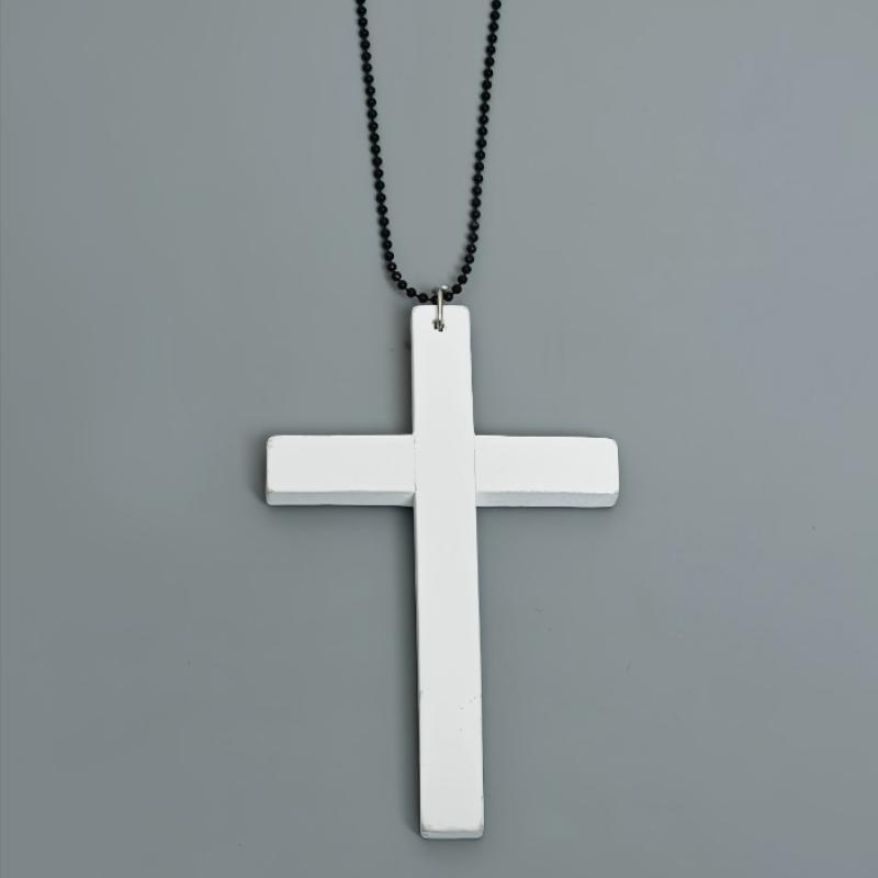 

2025 Крутой Панк Готический Деревянный Кулон Крест Ожерелье Для Женщин Мужчин Винтажное Черно-Белое Хип-Хоп Y2K Ожерелье Вечеринка Ювелирные Изделия Подарок белый