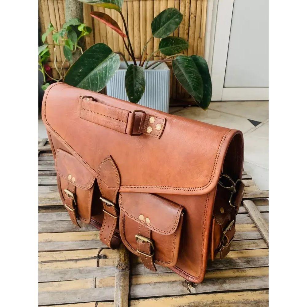 Large Real Goat Leather Vintage Brown Messenger Shoulder Bag  ( Free Sling Brown Bag Size -10 x 13 x 4 in )