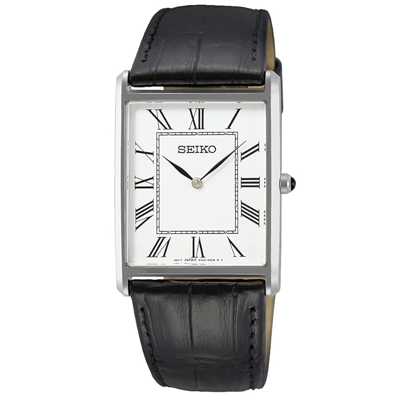 

[Seiko] SEIKO watch men s square design quartz SWR049 White dial x black leather band [product]