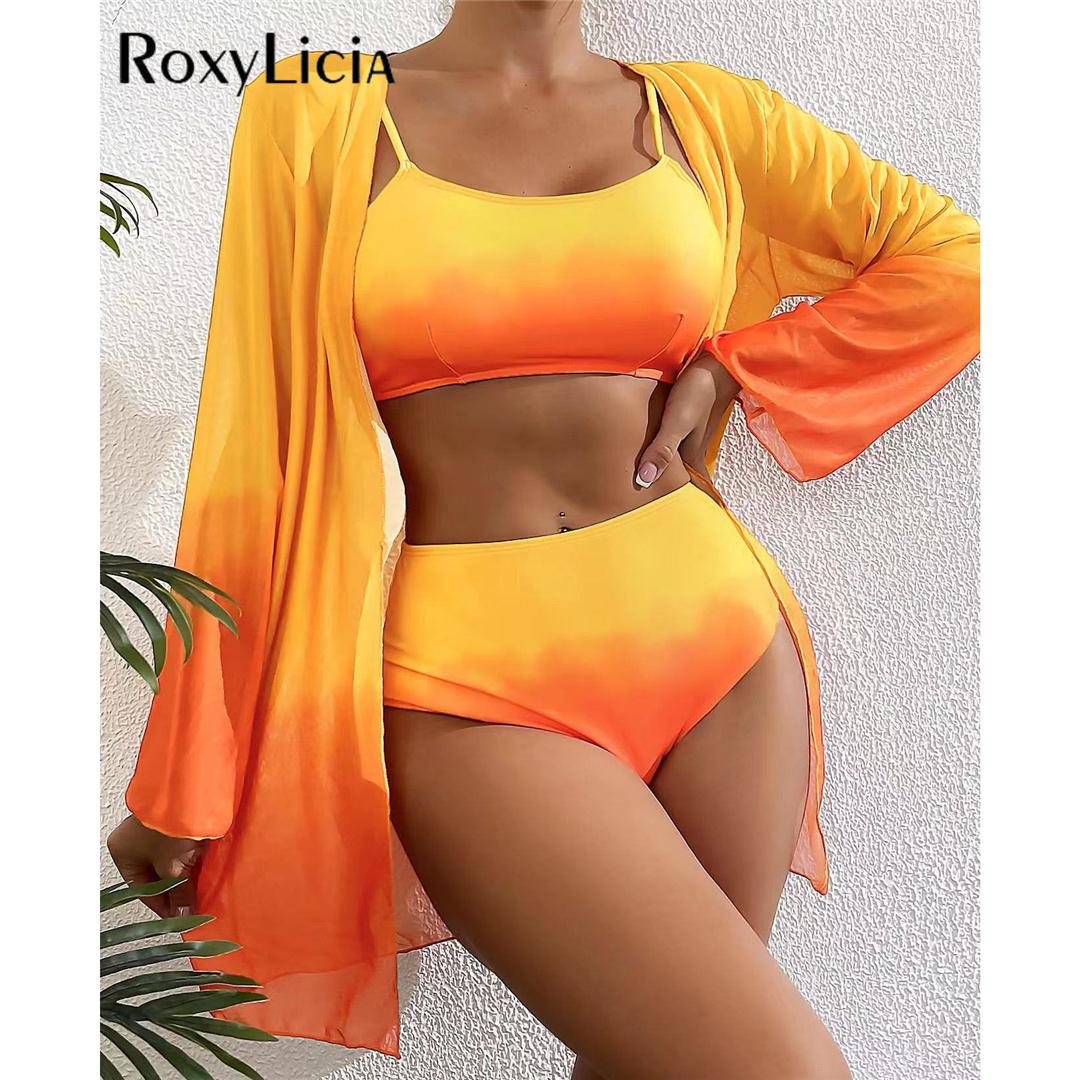 

Tie Dye Cover Up женский купальник с высокой талией, женский купальник, комплект из трех частей, купальный костюм, купальный костюм для женщин