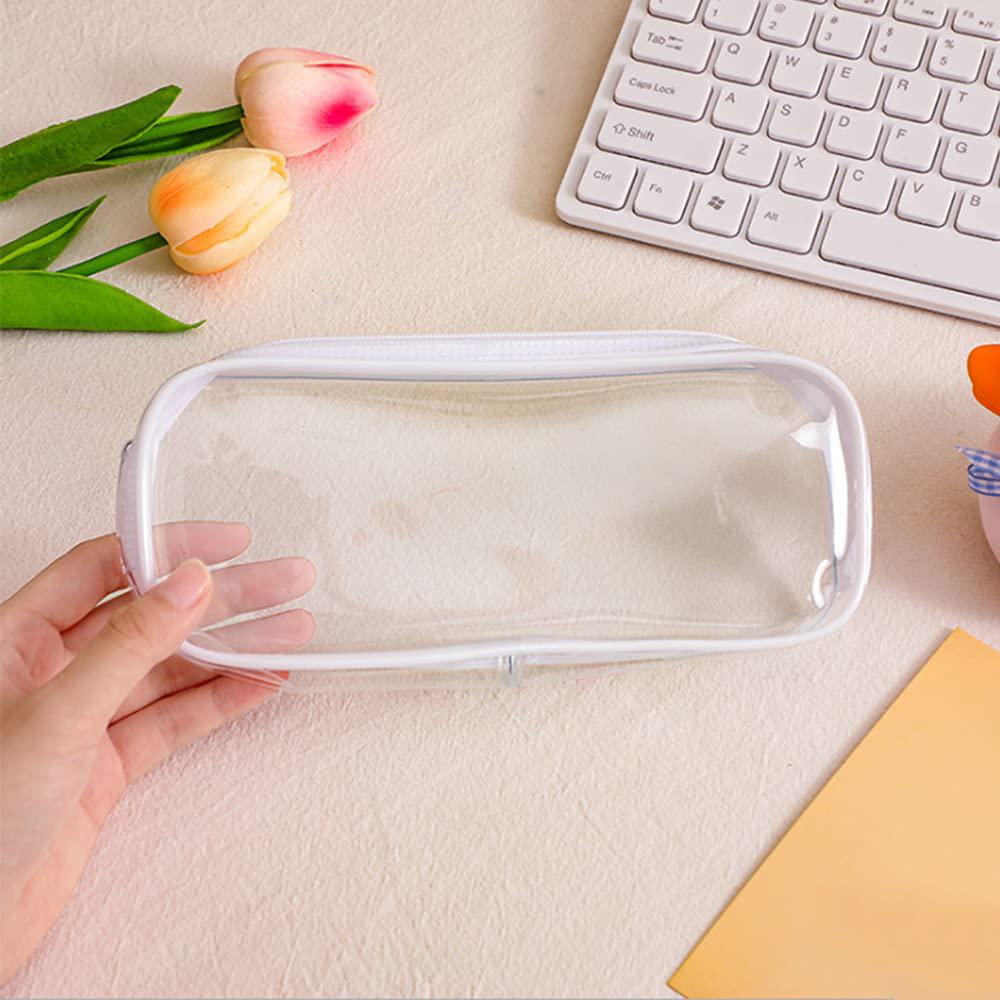 4 PCS Clear PVC Pencil Case School Exam Make Up Bag Travel Zip Pouch Zippered Clear Bag