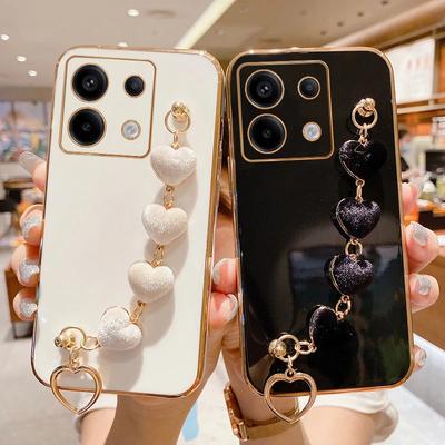 Love Heart Bracelet Plating Case For Xiaomi Redmi Note 13 13ProPlus 13C 12 12S 12C 11 11S 10 10A 10S 10C POCO X6 F6 M5S M6 Cover