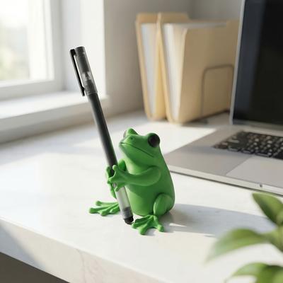 Entzückender 3D-grüner Frosch-Stiftehalter: charmante Schreibtischdekoration & verspielter Organizer für Gamer, Autoren & Froschliebhaber.