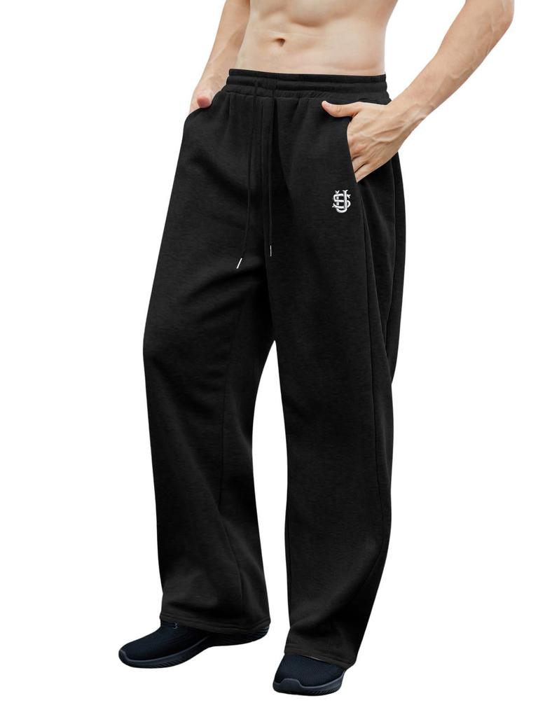 Men's Cross-Border Embroidered Sweatpants: Casual Wide-Leg, Autumn/Winter, Plus Velvet