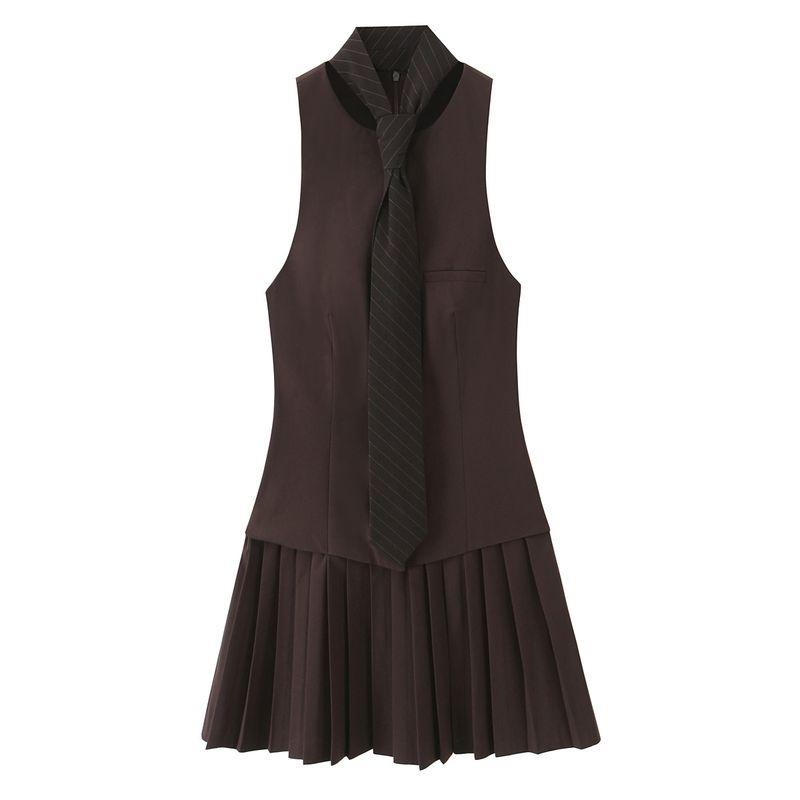 

Для Осенних Новинок Женская Одежда Zr Европейский и Американский Стиль Модное Широкое Плиссированное Платье-Галстук Короткое 4661263 700 Brown L