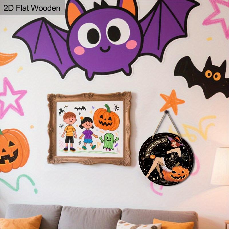 Wooden Happy Halloween Sign with Witch & Pumpkin Pattern - Unique Figurine Ornaments - Ideal for Front Door, Yard, Porch, Room Decor