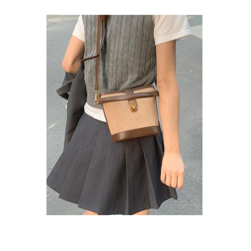 Tooxika Women's New Fashion Suede Handbag Retro Bucket Bag Simple Versatile Shoulder Bag Messenger Bag