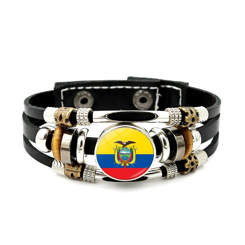 Factory National Country Flag Design Bracelet Crystal Bead Snap Button Sports National Team Jewelry Gift Leather Wrap Bracelet