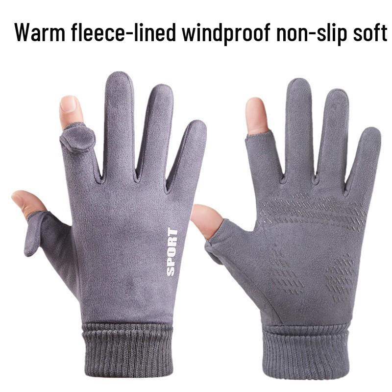 Men's Windproof Fleece-Lined Touchscreen Fingerless Gloves for Winter Cycling and Driving
