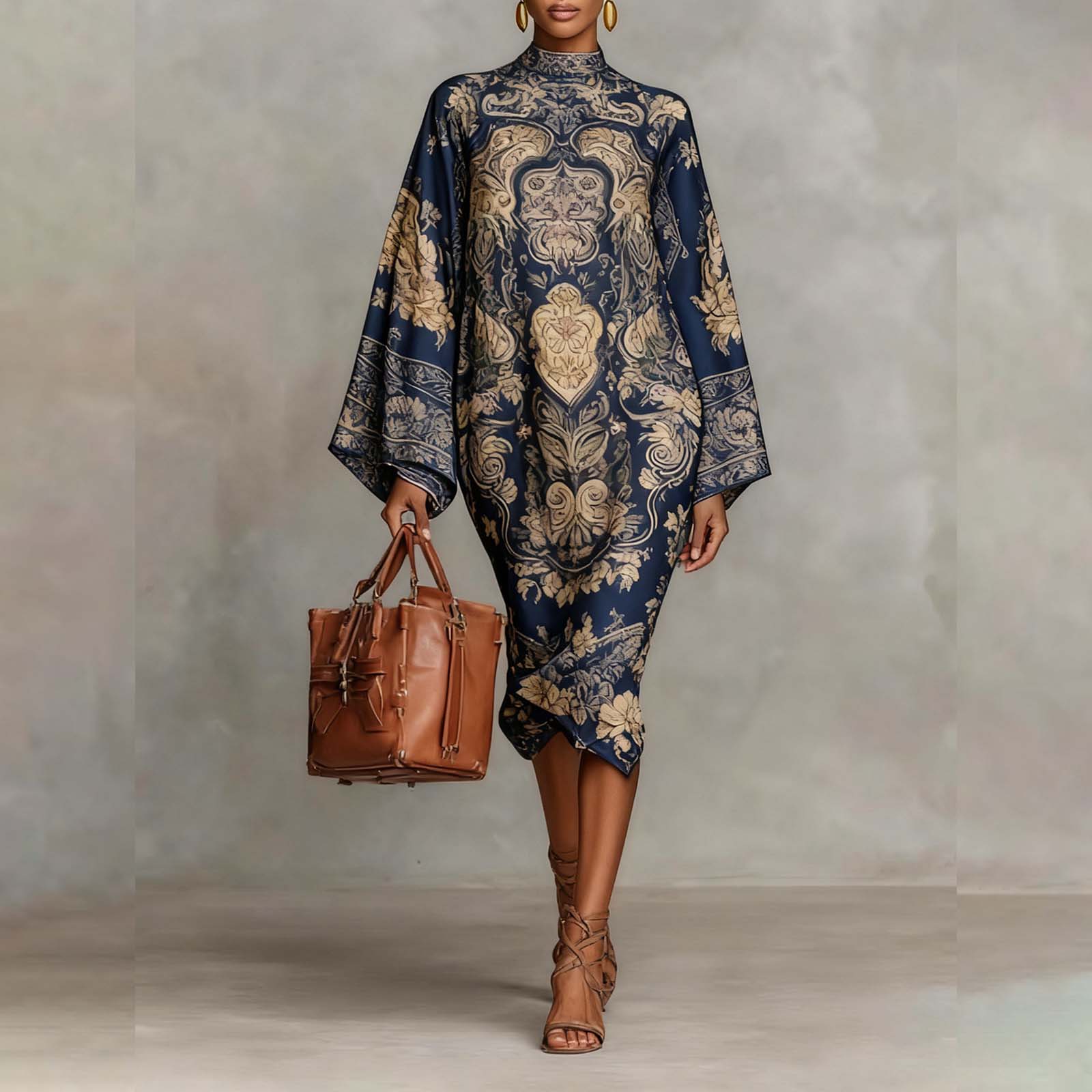 

Ladies Fashionable Casual Printed Long Sleeved Dress, Loose Long Skirt XXL Темно-синій