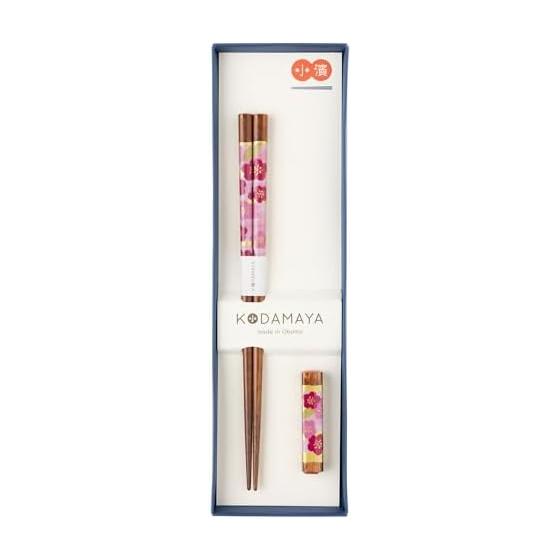 Personalized Gift Chopsticks and Chopstick Rest Set - Plum Blossom Design, 21.0cm Chopsticks, 5.8x1.2cm Chopstick Rest, Natural Wood, Non-slip Tip