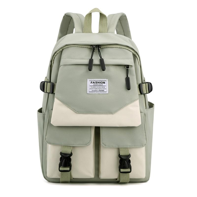 

2024 новый рюкзак для женщин, корейская версия школьного рюкзака Harajuku, рюкзак для отдыха и путешествий с несколькими карманами контрастного цвета зелёный