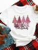 (Asian Size) merry Christmas new year o-neck Women's Top T Clothing Print bow style trend Short Sleeve T-shirts Fashion holiday Graphic Tee