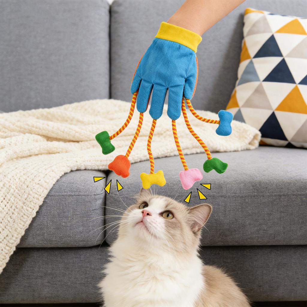 Toys For Indoor Cats, Funny Play Glove Toys Stuffed Plush Teaser Mitts With Built-in Bell Five- Scratch Teasing Toy For Indoor Cats