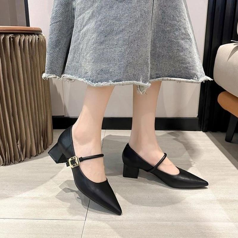 Fashion Ladies Pumps Square Heels Pointed Toe with Medium Women's Shoes on Promotion Casual Non Slip Young Vacation Shoe Wholesale Y2k