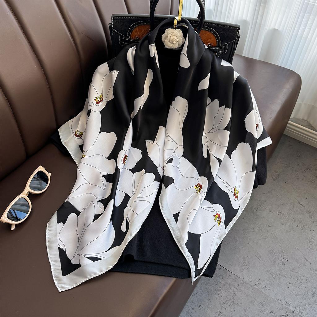 90*90cm Square Scarf Luxury Floral Print Silk Scarfs Women Neck Scarves Foulard Headscarf Summer Shawls Hijab Bandana Head Scarf