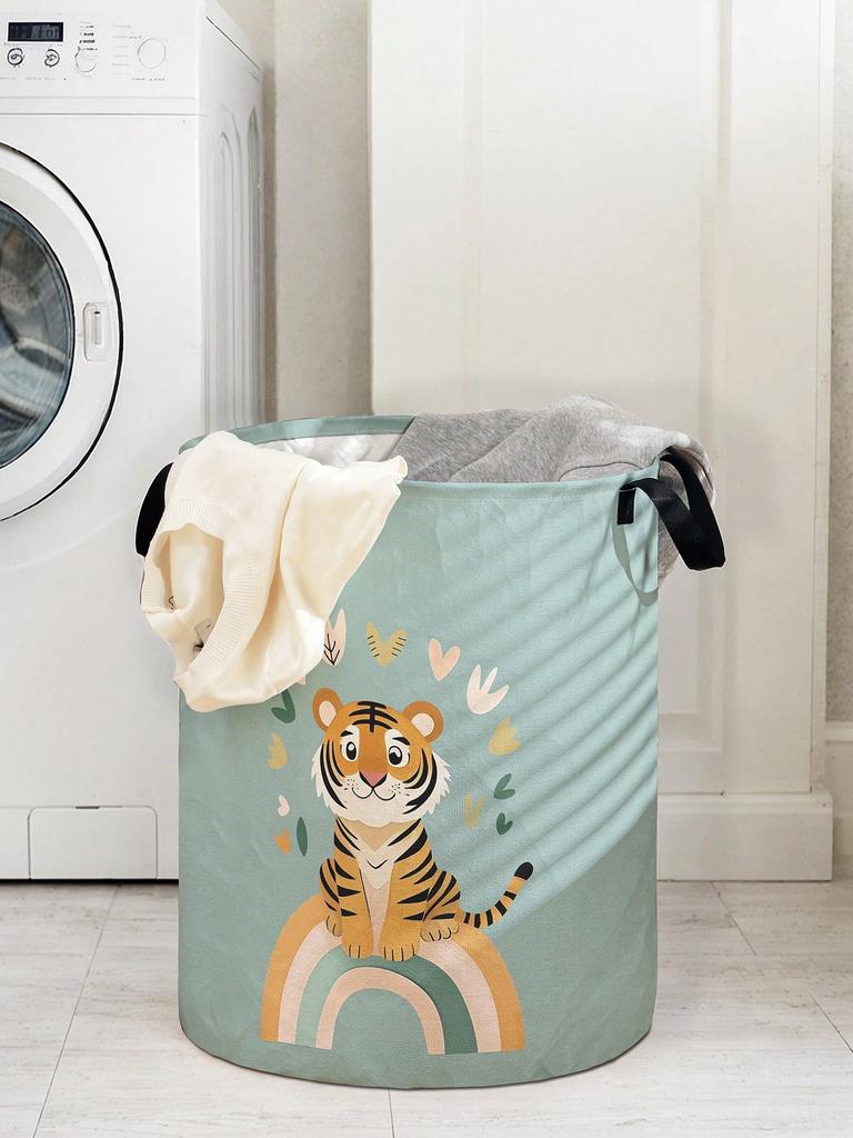 Little Tiger Laundry Basket Foldable Large Capacity Canvas Storage Bucket Children's Toy Clothing Storage Home Bathroom