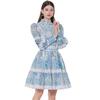 New French Elegant Lace Waist Lantern Sleeve Dress